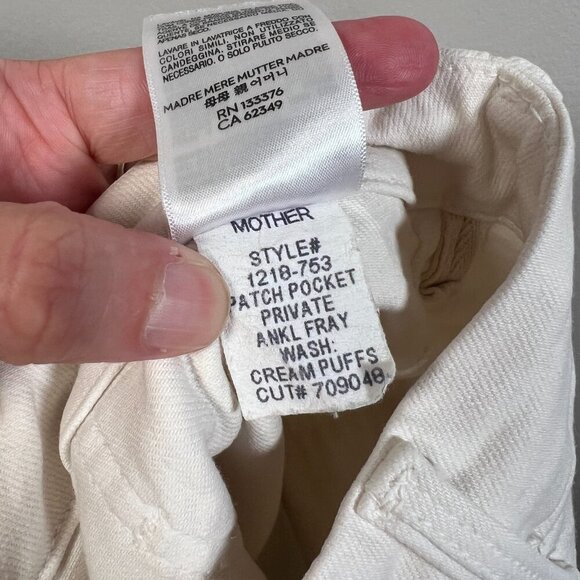 Mother Patch Pocket Private Ankle Fray Pants Size 25 Creampuffs Ivory High Rise - Picture 13 of 14